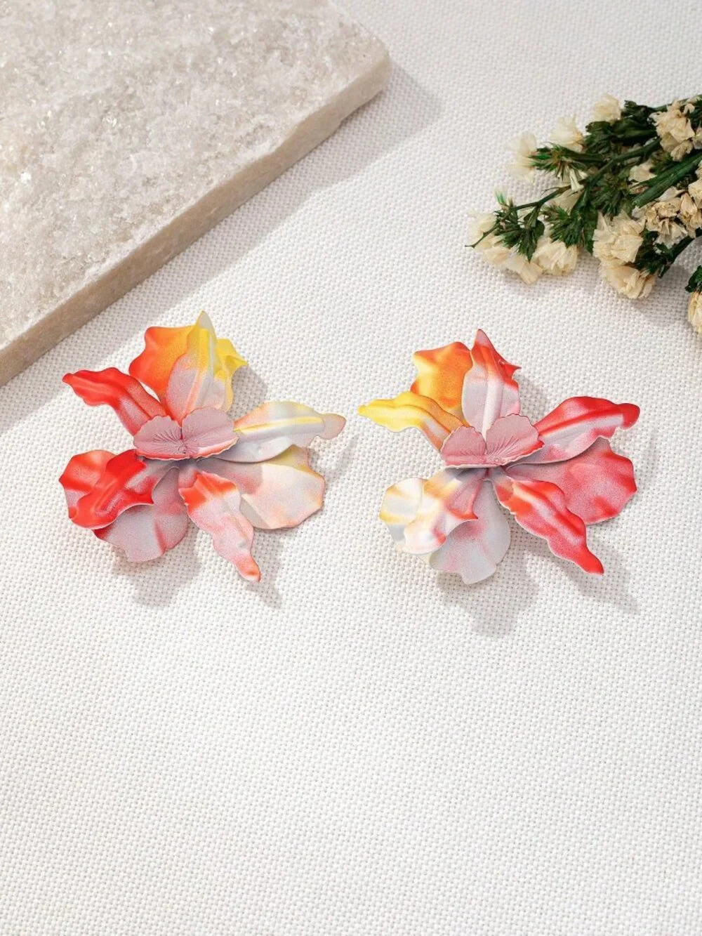 Orange Boho Women's Vacation Style Metal Flower Pendant Earrings